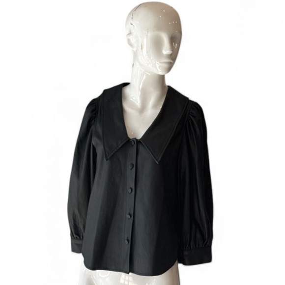 Pistola Adina Black Puff Sleeve Black Faux Leather Blouse Size S - Picture 4 of 15